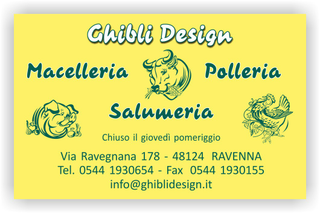 Ghibli Design - Biglietto personalizzabile,  #2120 - fronte - macelleria macellaio polleria salumeria carne carni giallo