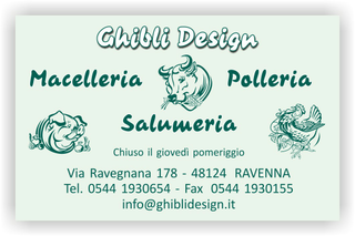 Ghibli Design - Biglietto personalizzabile,  #2121 - fronte - macelleria macellaio polleria salumeria carne carni bianco verde