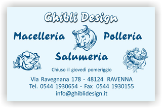 Ghibli Design - Biglietto personalizzabile,  #2122 - fronte - macelleria macellaio polleria salumeria carne carni bianco blu