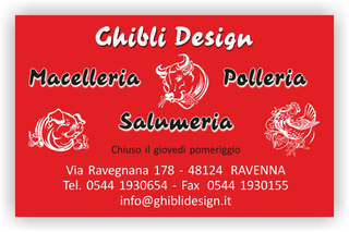 Ghibli Design - Biglietto personalizzabile,  #2123 - fronte - macelleria macellaio polleria salumeria carne carni rosso