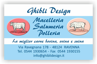 Ghibli Design - Biglietto personalizzabile,  #2125 - fronte - macelleria macellaio salumeria polleria carne carni vitello maiale tagli azzurro