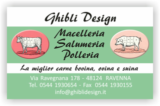 Ghibli Design - Biglietto personalizzabile,  #2126 - fronte - macelleria macellaio salumeria polleria carne carni vitello maiale tagli verde