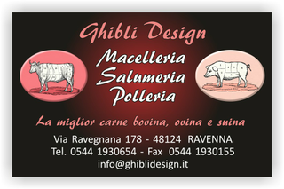 Ghibli Design - Biglietto personalizzabile,  #2129 - fronte - macelleria macellaio salumeria polleria carne carni vitello maiale tagli rosso scuro nero