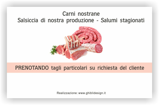 Ghibli Design - Biglietto personalizzabile,  #2130 - indietro - macelleria macellaio salumeria polleria carne carni vitello maiale tagli bianco rosa chiaro