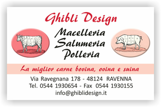 Ghibli Design - Biglietto personalizzabile,  #2130 - fronte - macelleria macellaio salumeria polleria carne carni vitello maiale tagli bianco rosa chiaro