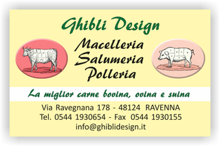Ghibli Design - Biglietto personalizzabile,  #2131 - fronte - macelleria macellaio salumeria polleria carne carni vitello maiale tagli giallo