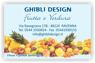 Ghibli Design - Biglietto personalizzabile,  #2134 - fronte - frutta esotica fresca verdura fruttivendolo mele ananas cocco meloni azzurro