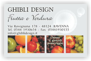 Ghibli Design - Biglietto personalizzabile,  #2140 - fronte - frutta verdura fruttivendolo mele uva fragole broccoli pomodoro peperone grigio