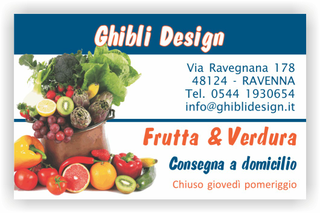 Ghibli Design - Biglietto personalizzabile,  #2151 - fronte - frutta verdura fruttivendolo carciofi arancia pomodori insalata blu 