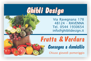 Ghibli Design - Biglietto personalizzabile,  #2152 - fronte - frutta verdura fruttivendolo carciofi arancia pomodori insalata blu azzurro