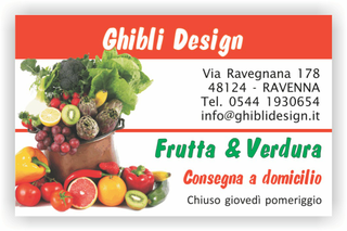 Ghibli Design - Biglietto personalizzabile,  #2154 - fronte - frutta verdura fruttivendolo carciofi arancia pomodori insalata rosso