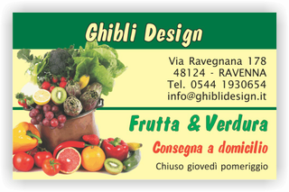Ghibli Design - Biglietto personalizzabile,  #2155 - fronte - frutta verdura fruttivendolo carciofi arancia pomodori insalata verde giallo