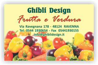 Ghibli Design - Biglietto personalizzabile,  #2157 - fronte - frutta verdura fruttivendolo cipolle peperoni carote giallino