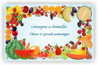 Ghibli Design - Biglietto personalizzabile,  #2182 - indietro - frutta esotica verdura fresca fruttivendolo disegno disegni azzurro