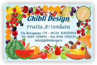 Ghibli Design - Biglietto personalizzabile,  #2182 - fronte - frutta esotica verdura fresca fruttivendolo disegno disegni azzurro