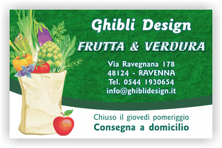 Ghibli Design - Biglietto personalizzabile,  #2185 - fronte - frutta verdura fresca fruttivendolo sacco spesa disegno verde