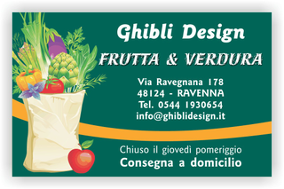 Ghibli Design - Biglietto personalizzabile,  #2188 - fronte - frutta verdura fresca fruttivendolo sacco spesa disegno verde