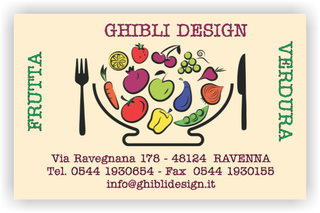 Ghibli Design - Biglietto personalizzabile,  #2190 - fronte - frutta verdura fresca fruttivendolo disegno ciotola insalata vegetariano ristorante giallino 