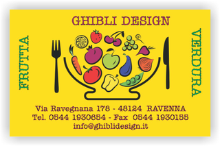 Ghibli Design - Biglietto personalizzabile,  #2193 - fronte - frutta verdura fresca fruttivendolo disegno ciotola insalata vegetariano ristorante giallo