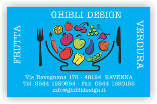 Ghibli Design - Biglietto personalizzabile,  #2194 - fronte - frutta verdura fresca fruttivendolo disegno ciotola insalata vegetariano ristorante azzurro
