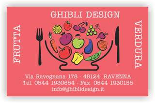 Ghibli Design - Biglietto personalizzabile,  #2195 - fronte - frutta verdura fresca fruttivendolo disegno ciotola insalata vegetariano ristorante rosa