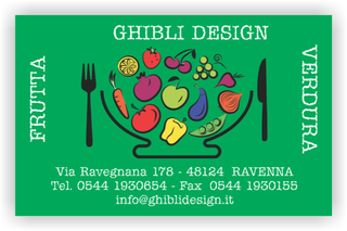 Ghibli Design - Biglietto personalizzabile,  #2196 - fronte - frutta verdura fresca fruttivendolo disegno ciotola insalata vegetariano ristorante verde