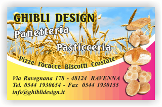 Ghibli Design - Biglietto personalizzabile,  #2217 - fronte - pane, panetteria, forno, panini, grano, spighe, campo, fornaio, azzurro, giallo, rosa