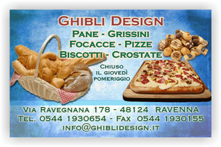 Ghibli Design - Biglietto personalizzabile,  #2258 - fronte - pane panetteria panettiere forno fornaio pizza pizzette biscotti pasticceria blu azzurro