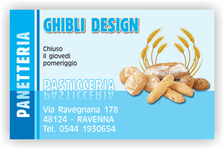 Ghibli Design - Biglietto personalizzabile,  #2267 - fronte - 3557, 2267, pane, panetteria, panettiere, forno, fornaio, spighe, grano, azzurro,