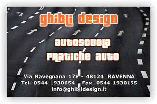 Ghibli Design - Biglietto personalizzabile,  #2325 - fronte - agenzia, arancione, auto, autoscuola, catalogo, guida, nero, pratiche, scuola, scuro, strada
