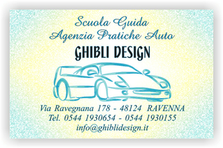 Ghibli Design - Biglietto personalizzabile,  #2340 - fronte - 3363, 2340, scuola guida, agenzia pratiche auto, autoscuola, automobile, ferrari, giallo, azzurro,