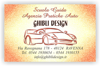 Ghibli Design - Biglietto personalizzabile,  #2341 - fronte - agenzia, arancione, auto, automobile, autoscuola, catalogo, ferrari, giallo, guida, pratiche, rosso, scuola