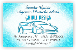 Ghibli Design - Biglietto personalizzabile,  #2343 - fronte - scuola guida agenzia pratiche auto autoscuola automobile ferrari azzurro