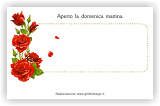 Ghibli Design - Biglietto personalizzabile,  #2498 - indietro - fiori, piante, fioraio, fiorista, vivaio, rosa, rose rosse, spine, stelo, bocciolo, petali, perle, rosso, verde, smeraldo, bianco