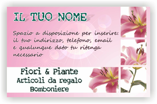 Ghibli Design - Biglietto personalizzabile,  #2516 - fronte - fioraio, fiori, fiorista, foglie, fucsia, orchidea, piante, pistilli, rosa, stelo, vivaio, bianco