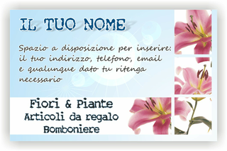 Ghibli Design - Biglietto personalizzabile,  #2518 - fronte - azzurro, fioraio, fiori, fiorista, foglie, fucsia, orchidea, piante, pistilli, rosa, stelo, vivaio, blu, bianco