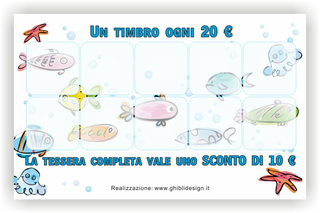 Ghibli Design - Biglietto personalizzabile,  #2536 - indietro - pesce, pesci, pesciolini, pescheria, pescivendolo, mare, pesce di mare, bollicine, azzurro, bianco