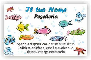 Ghibli Design - Biglietto personalizzabile,  #2536 - fronte - pesce, pesci, pesciolini, pescheria, pescivendolo, mare, pesce di mare, bollicine, azzurro, bianco