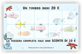 Ghibli Design - Biglietto personalizzabile,  #2537 - indietro - azzurro, bollicine, di, mare, pesce, pescheria, pesci, pesciolini, pescivendolo, bianco
