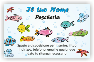 Ghibli Design - Biglietto personalizzabile,  #2537 - fronte - azzurro, bollicine, di, mare, pesce, pescheria, pesci, pesciolini, pescivendolo, bianco