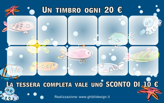 Ghibli Design - Biglietto personalizzabile,  #2538 - indietro - azzurro, blu, bollicine, di, mare, pesce, pescheria, pesci, pesciolini, pescivendolo, bianco
