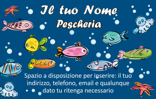 Ghibli Design - Biglietto personalizzabile,  #2538 - fronte - azzurro, blu, bollicine, di, mare, pesce, pescheria, pesci, pesciolini, pescivendolo, bianco