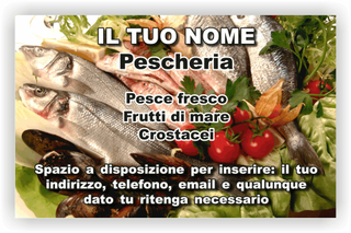 Ghibli Design - Biglietto personalizzabile,  #2572 - fronte - 3397, 2572, pesce, pesci, pescheria, pescivendolo, pesce di mare, insalata, primo piano, branzini, cozze, triglie, bianco