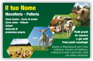 Ghibli Design - Cartolina,  #5168 - fronte - cartolina, macelleria, macellaio, carne, gallina, pollo, agnello, mucche, bovini, pascolo, maiale