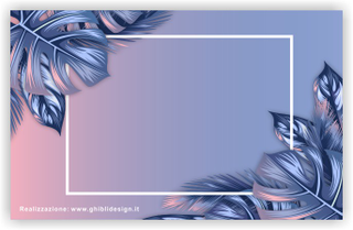 Ghibli Design - Biglietto senza immagini,  #5877 - indietro - foglie, floreale, rettangolo, cornice, viola