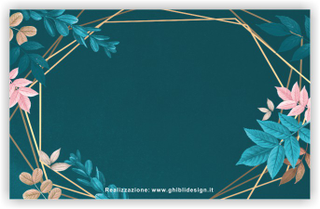 Ghibli Design - Biglietto senza immagini,  #5918 - indietro - foglie, floreale, cornice, blu