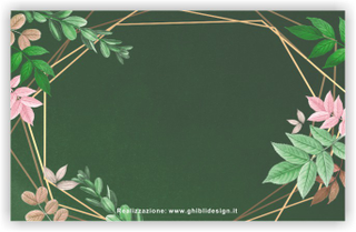 Ghibli Design - Biglietto senza immagini,  #5919 - indietro - foglie, floreale, cornice, verde