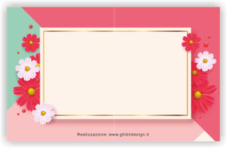 Ghibli Design - Biglietto senza immagini,  #5933 - indietro - fiori, floreale, rettangolo, cornice, rosa, rosso