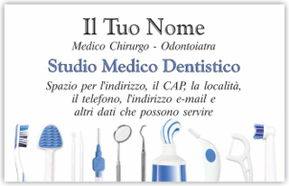 Ghibli Design - Biglietto personalizzabile,  #5998 - fronte - dentista, odontoiatra, studio dentistico, spazzolino, dentifricio, lente, strumenti, bianco